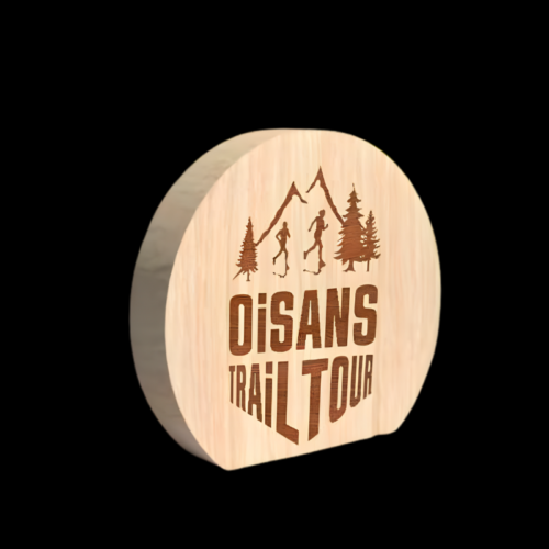 Round engraved wooden trophy 15cm