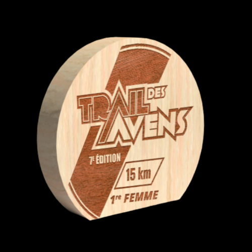 Round engraved wooden trophy 21cm