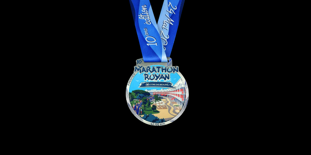 médailles marathon de royan 2026 zamac recyclé métal argenté impression uv